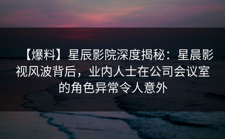 【爆料】星辰影院深度揭秘：星晨影视风波背后，业内人士在公司会议室的角色异常令人意外